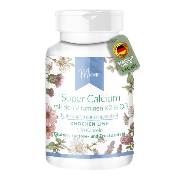 Super Calcium mit Vitaminen K2 & D3- 120 Kapseln | Miosan Super Calcium mit Vitaminen K2 & D3- 120 Kapseln | Miosan
