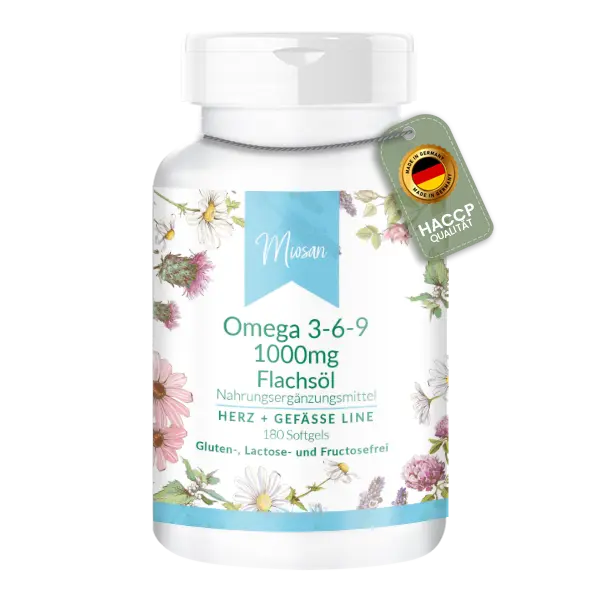 Omega 3-6-9 1000mg Flachsöl 180 Softgels | Miosan Omega 3-6-9 1000mg Flachsöl 180 Softgels | Miosan