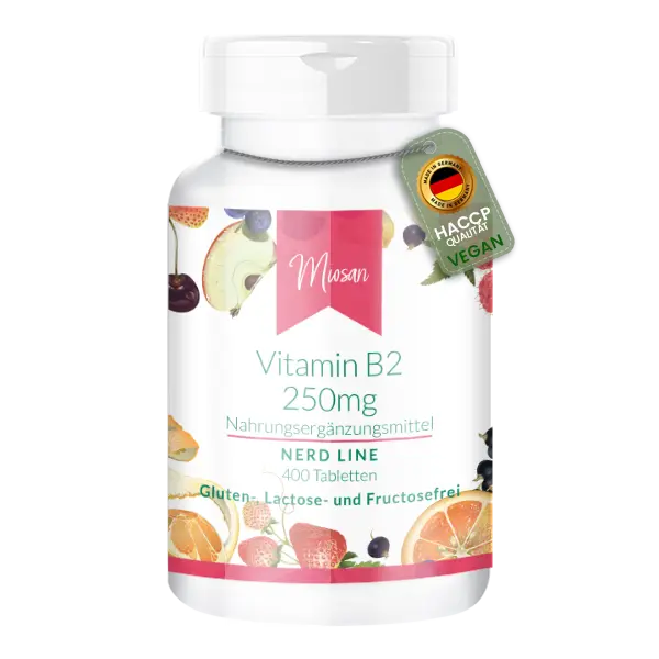 Vitamin B2 250mg - 400 Tabletten - Schluckfreundlich - für Energie, Haut und Sehkraft - vegan | Miosan