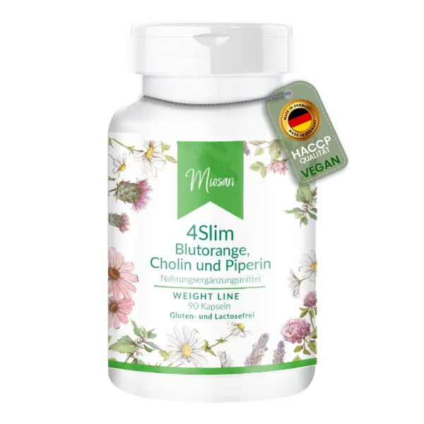 4Slim Blutorange; Cholin und Piperin- 90 Kapseln | Miosan 4Slim Blutorange; Cholin und Piperin- 90 Kapseln | Miosan